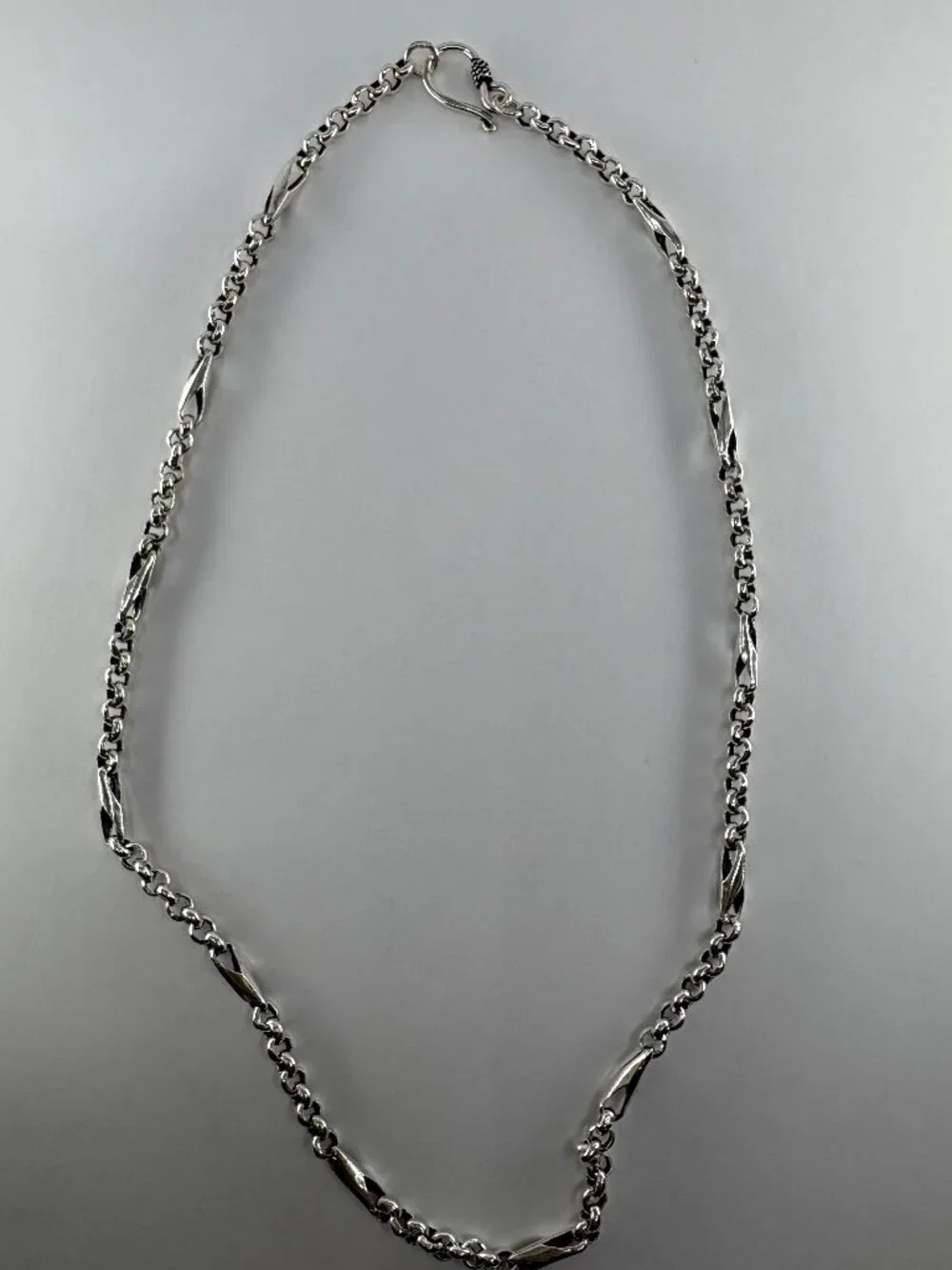 Solid 925 Sterling Silver Vintage Bar Link Chain Necklace 18